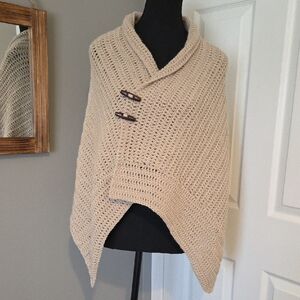 HANDMADE Beige (Oatmeal) Crochet Shawl Sweater with Toggle Closure